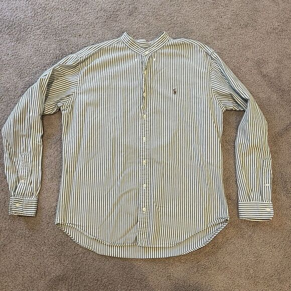 Ralph Lauren Polo Men XXL Green Striped Button Down Oxford Business Office Cotto - Picture 1 of 16